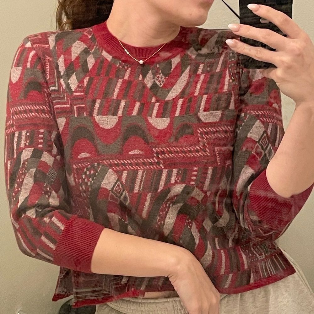 VINTAGE‎ 70s Retro Fun Mixed Pattern Knit Crop Sweater xsmall